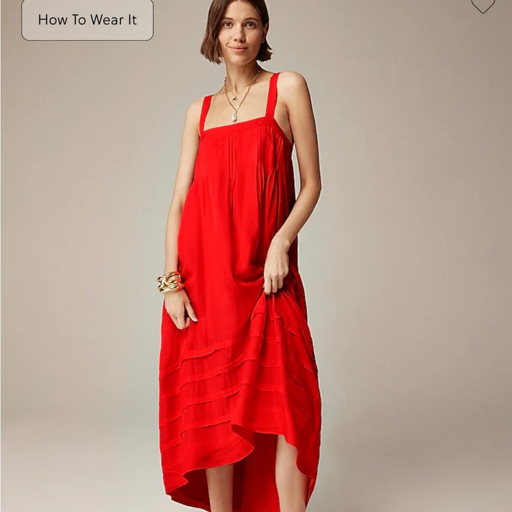 NWT J crew Pintuck midi dress in drapey organza, medium red